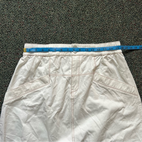White & Tan Stitching Cotton Modest Baggy Oversized Cargo Casual Jean Skirt XL - Picture 13 of 16